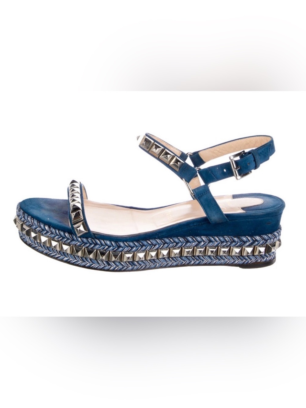 Christian Louboutin Blue Studded Braided Platform Sandals, Pyraclou, size 9